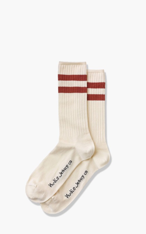 Nudie Jeans Amundsson Sport Socks Off White/Red 180851-offwhite-red