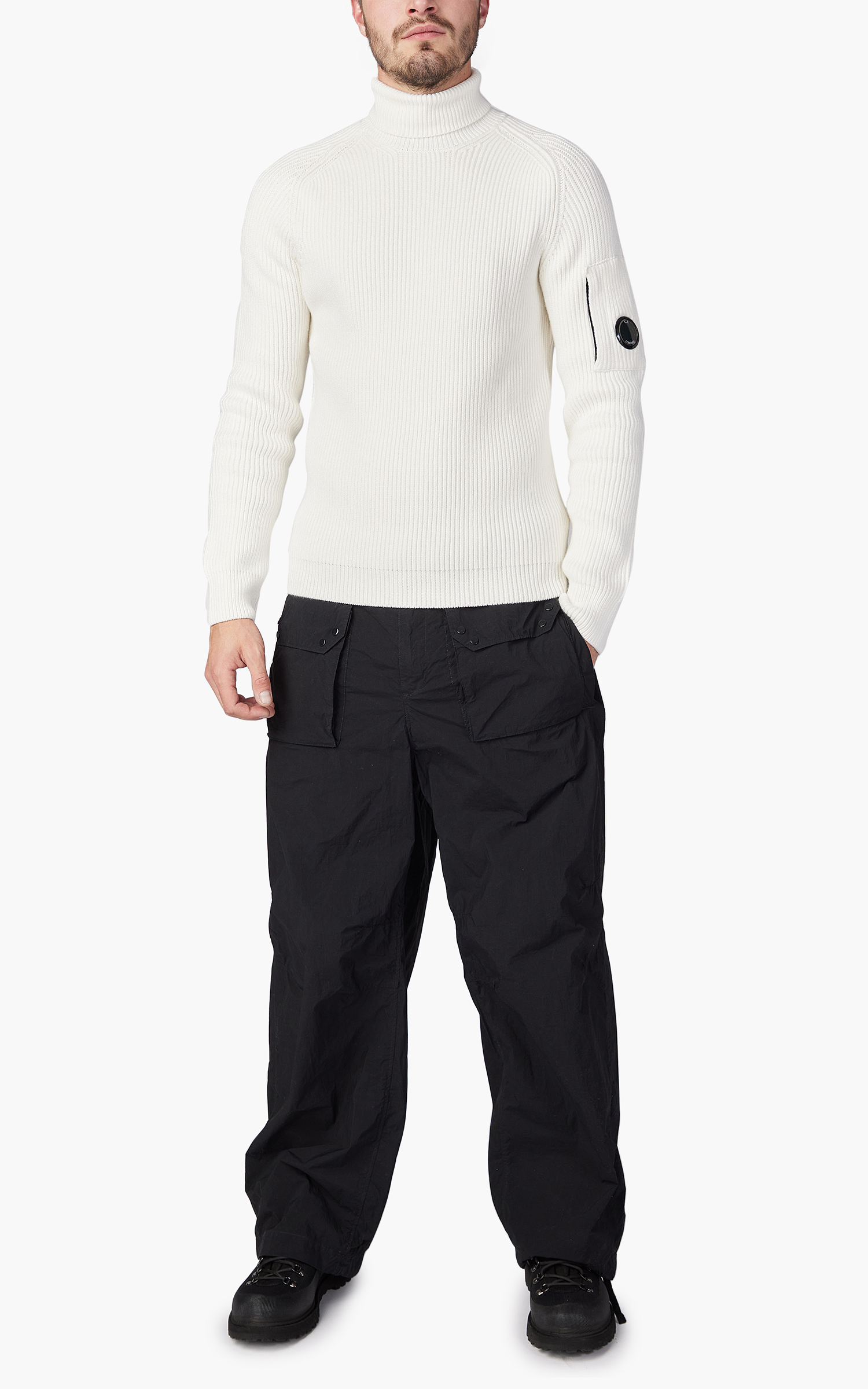 C.P. Company Full Rib Roll Neck Jumper White | Cultizm