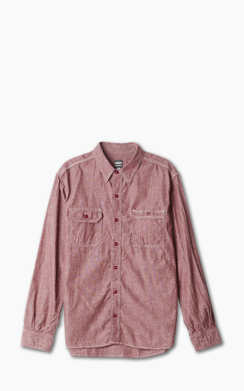 Momotaro Jeans MS044 5oz Chambray Work Shirt Red