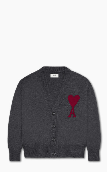AMI Paris Red ADC Cardigan Heather Grey