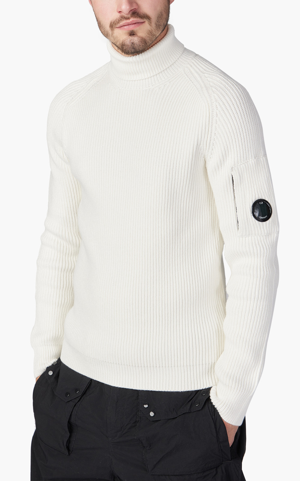 White ribbed roll neck hotsell