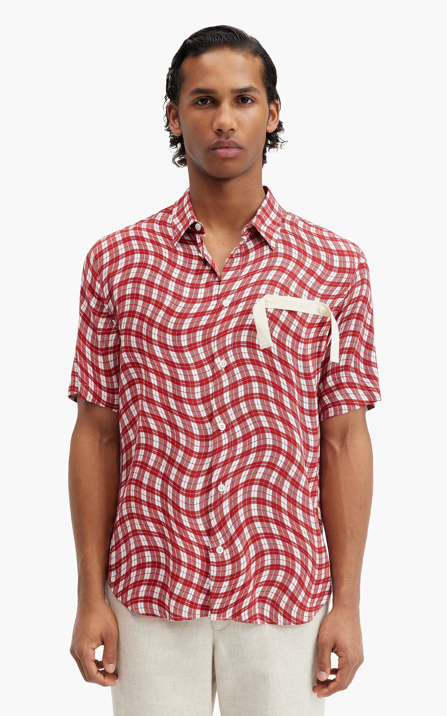 Jacquemus La Chemise Melo Wavy Checked S/S Shirt Print Dark Red ...