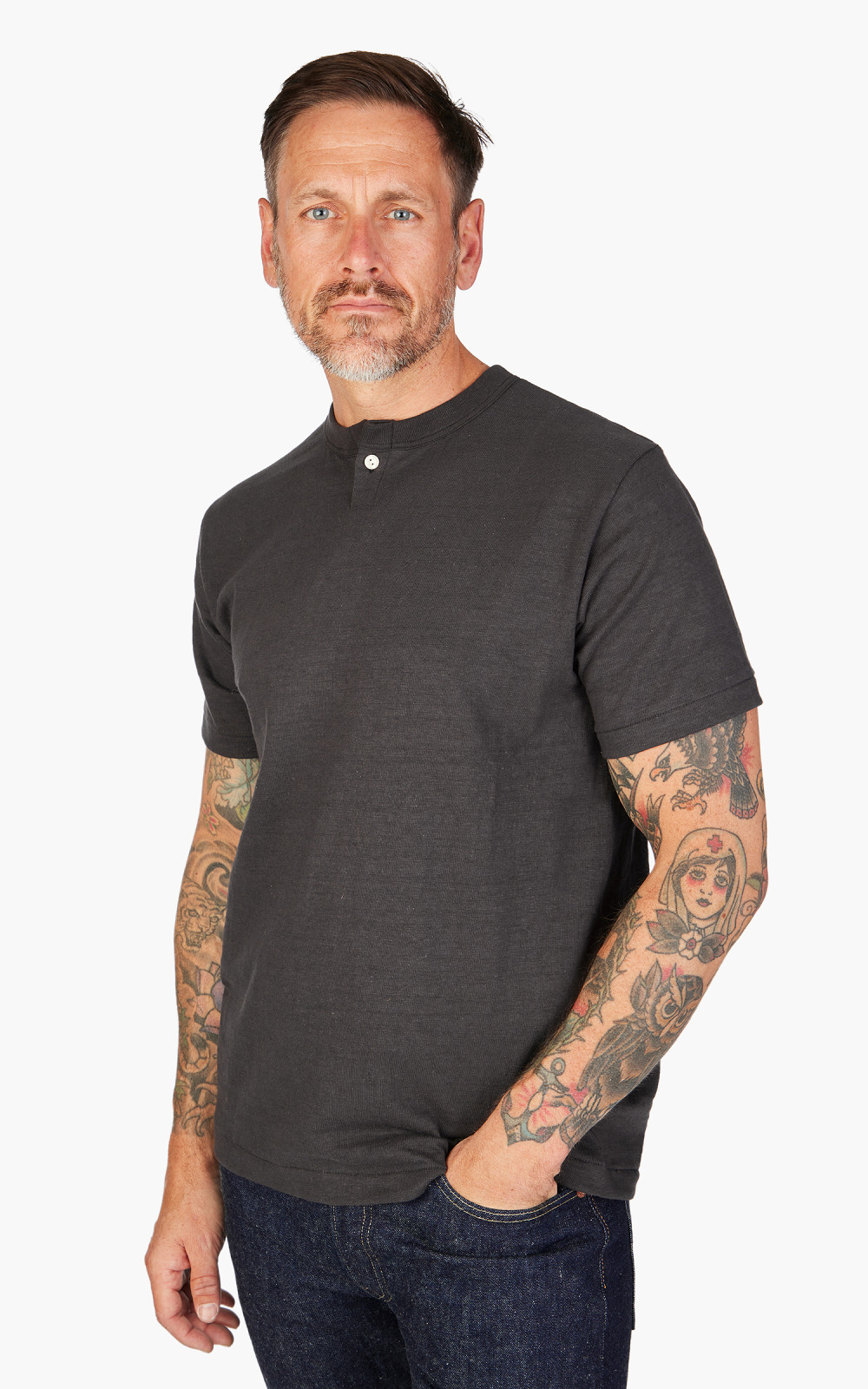Warehouse & Co. Lot 4082 One Button Henley T-Shirt Black