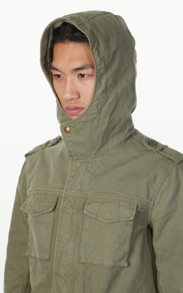 Momotaro Jeans Uneven Duck Military Jacket Olive Drab | Cultizm
