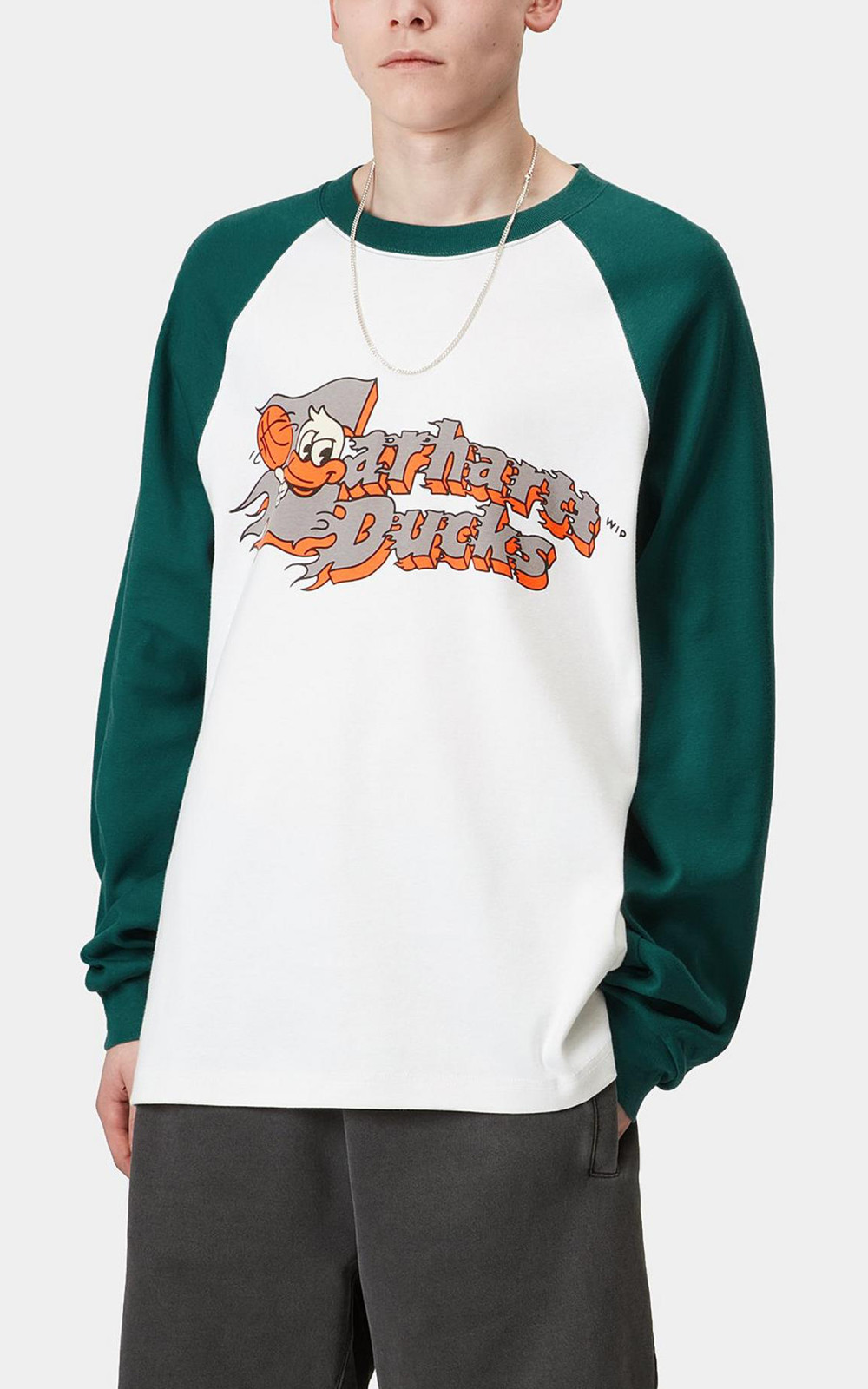 ★ドイツ発*carhartt WIP*Flaming Ducks Baseball 長袖Tシャツ★ Carhartt WIP L/S Flaming Ducks Baseball T-S, White