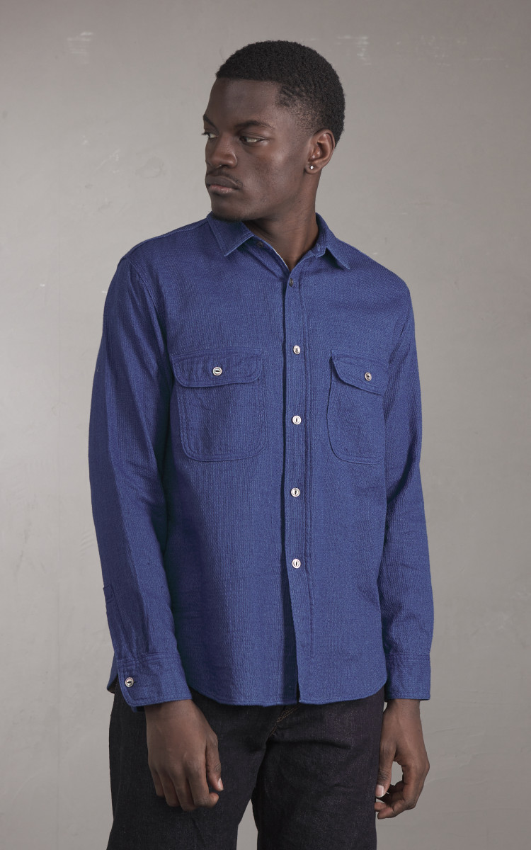 FOB Factory F3507 Indigo Gauze Work Shirt Navy | Cultizm