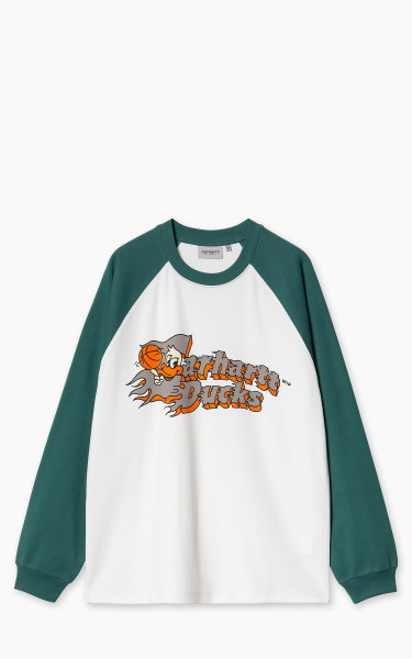 Carhartt WIP L/S Flaming Ducks Baseball T-Shirt White/Rainforest