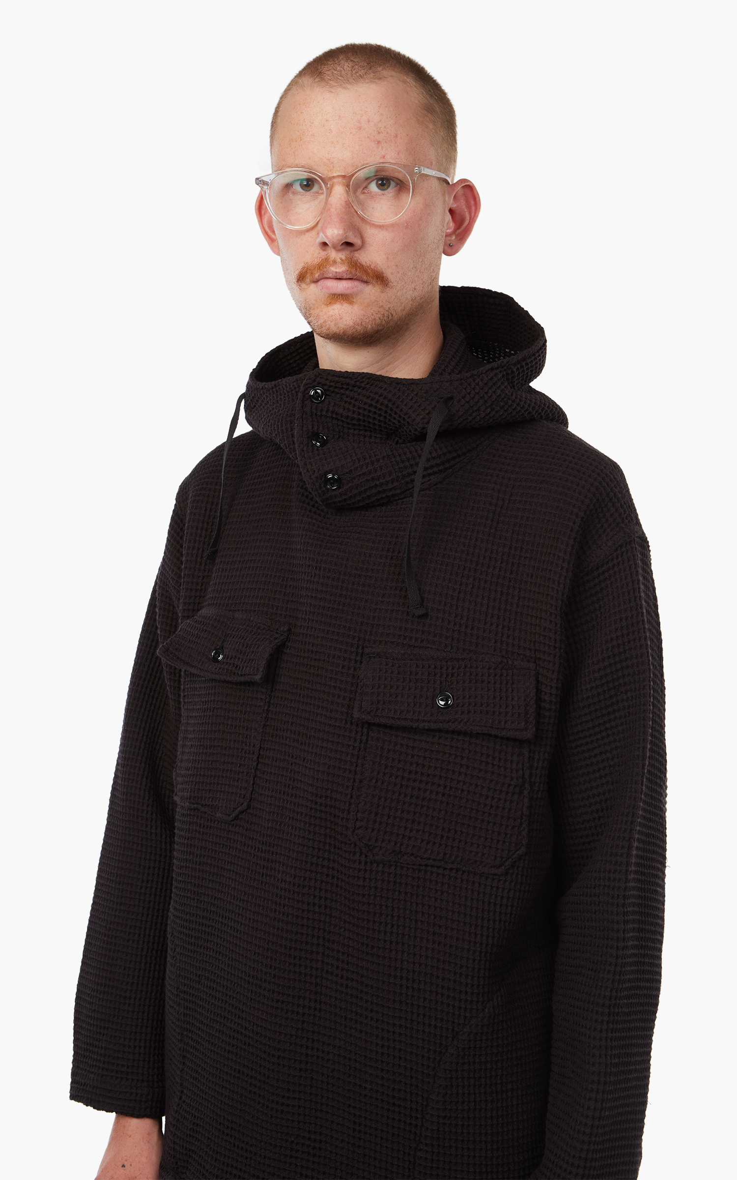 Engineered Garments Cagoule Shirt Black Cotton Waffle | Cultizm