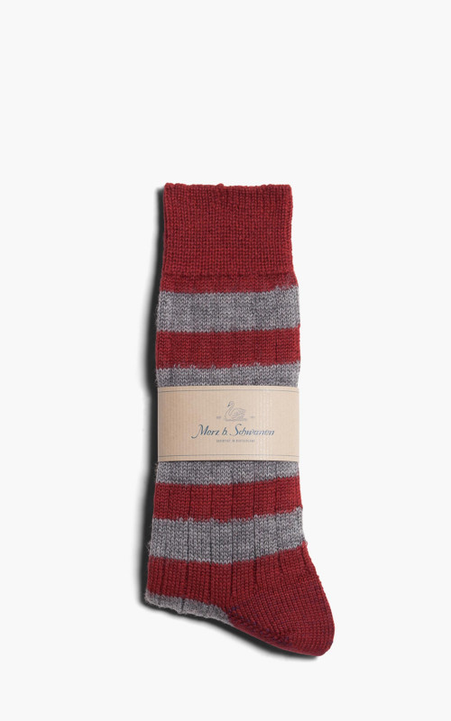 Merz b. Schwanen S76 Ringel Socks Dark Red / Grey Melange