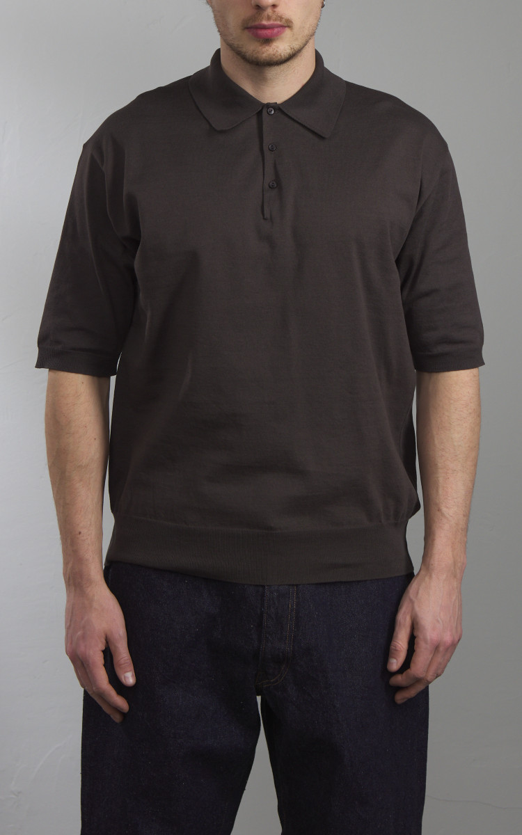 Kaptain Sunshine Cotton Knit Polo Shirt Brown | Cultizm
