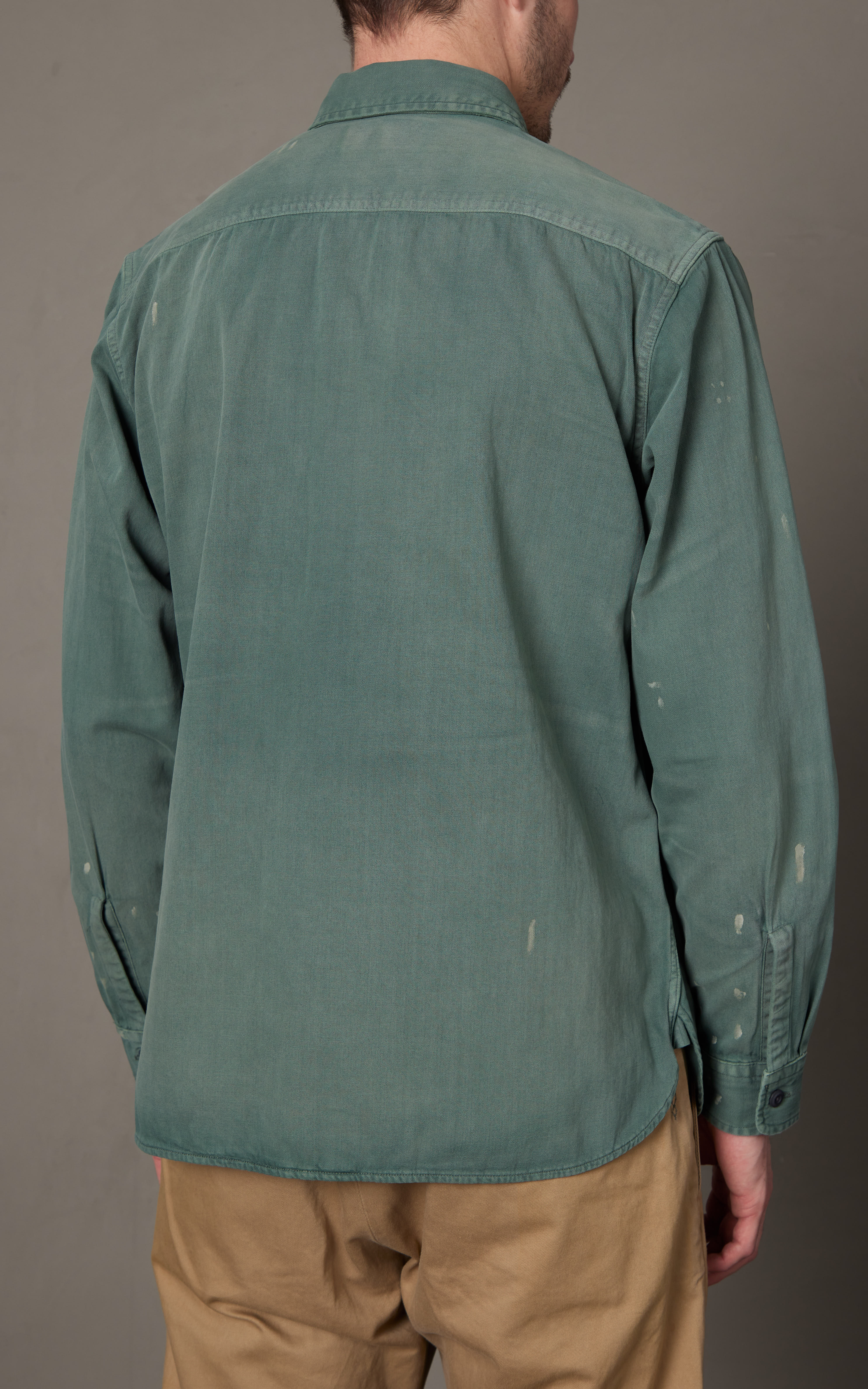 RRL Distressed Twill Workshirt Service Green | Cultizm