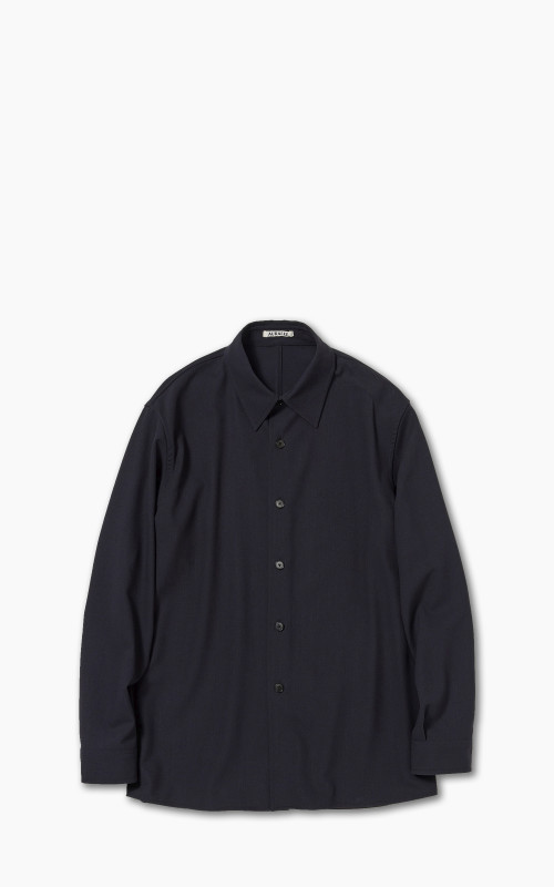 Auralee Hard Twist Wool Dobby Shirt Dark Navy