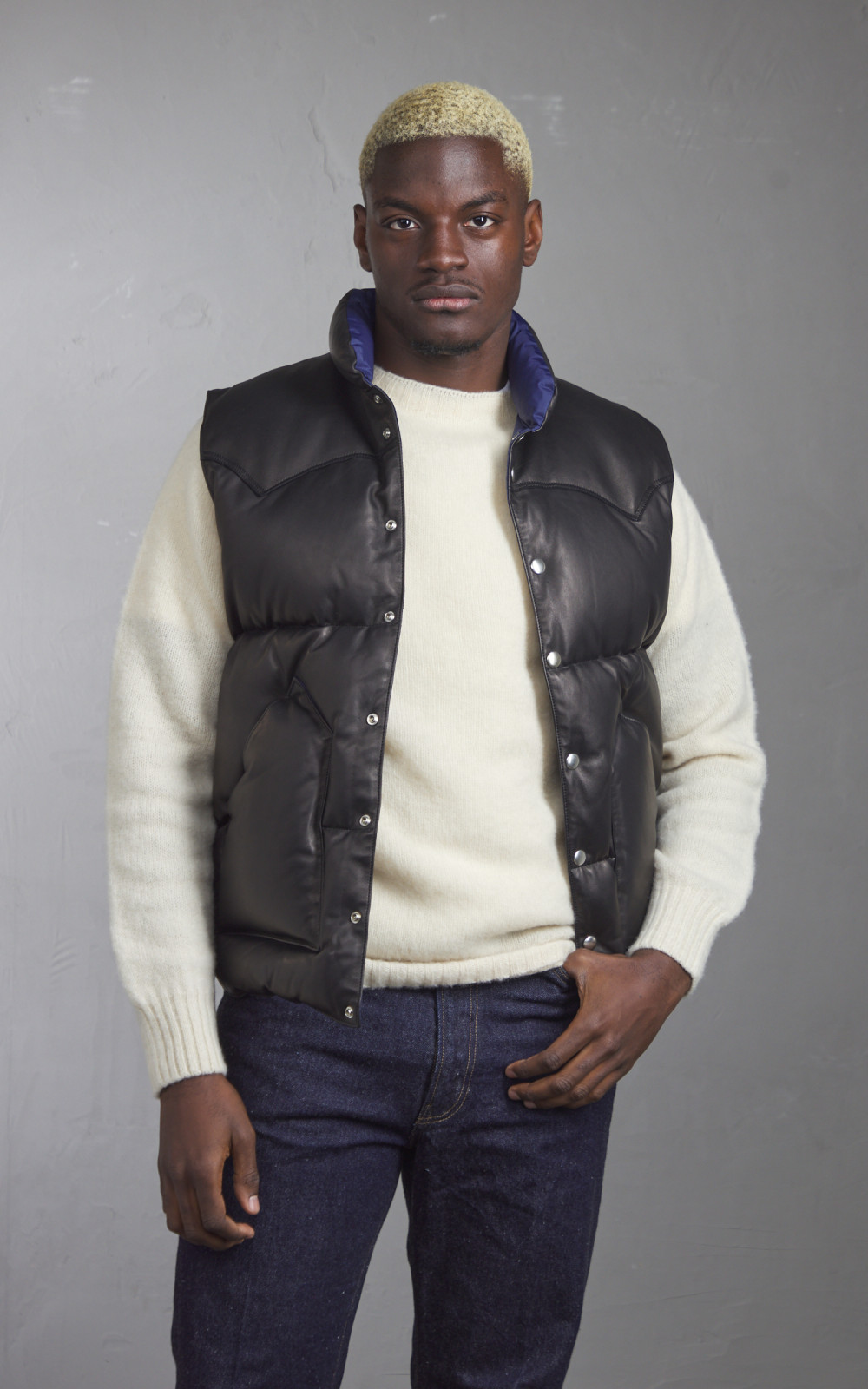 Kaptain Sunshine x Rocky Mountain Featherbed Leather Down Vest Black |  Cultizm
