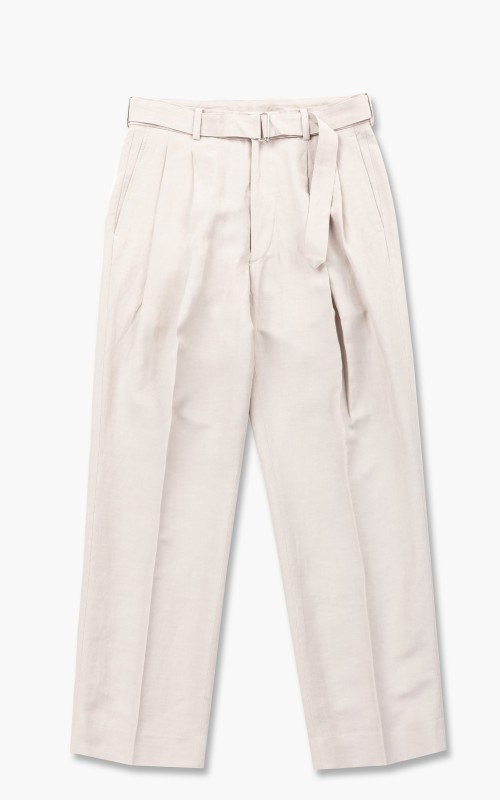 Yoke Belted 2 Tuck Wide Trousers Carbon Fog White