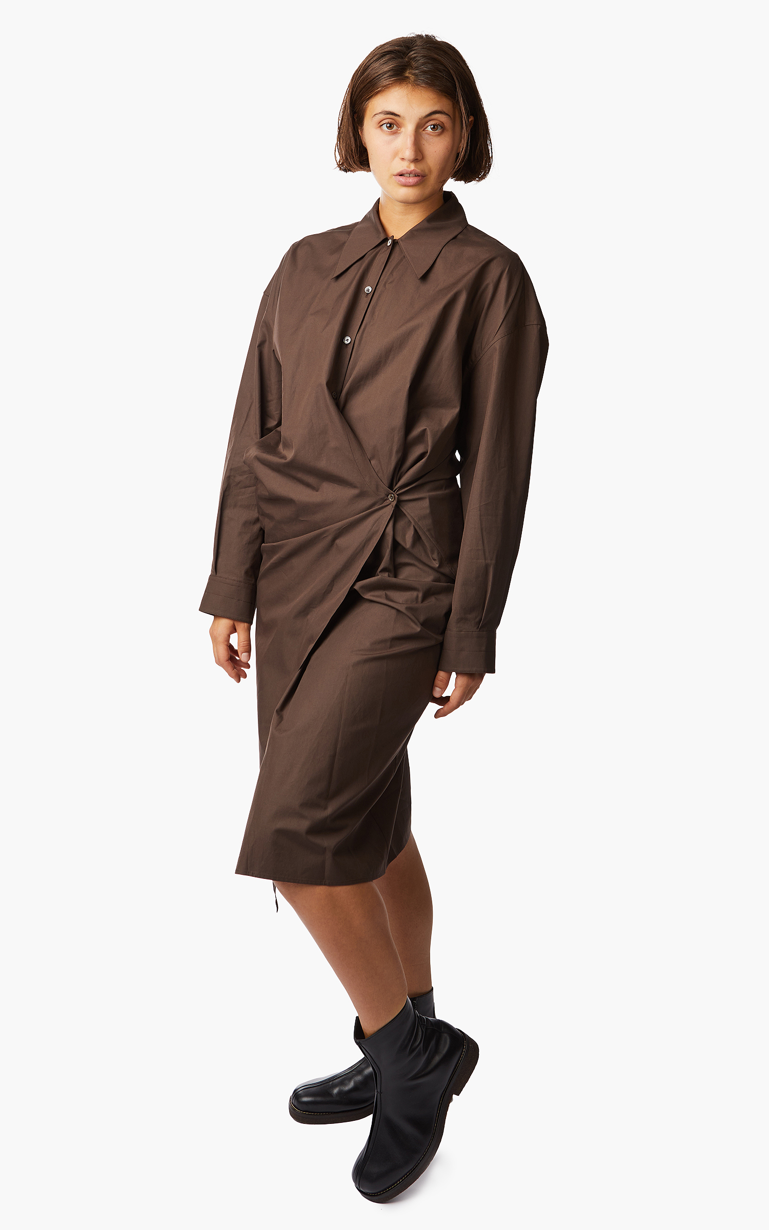 Lemaire Twisted Dress Dry Silk Cacao | Cultizm