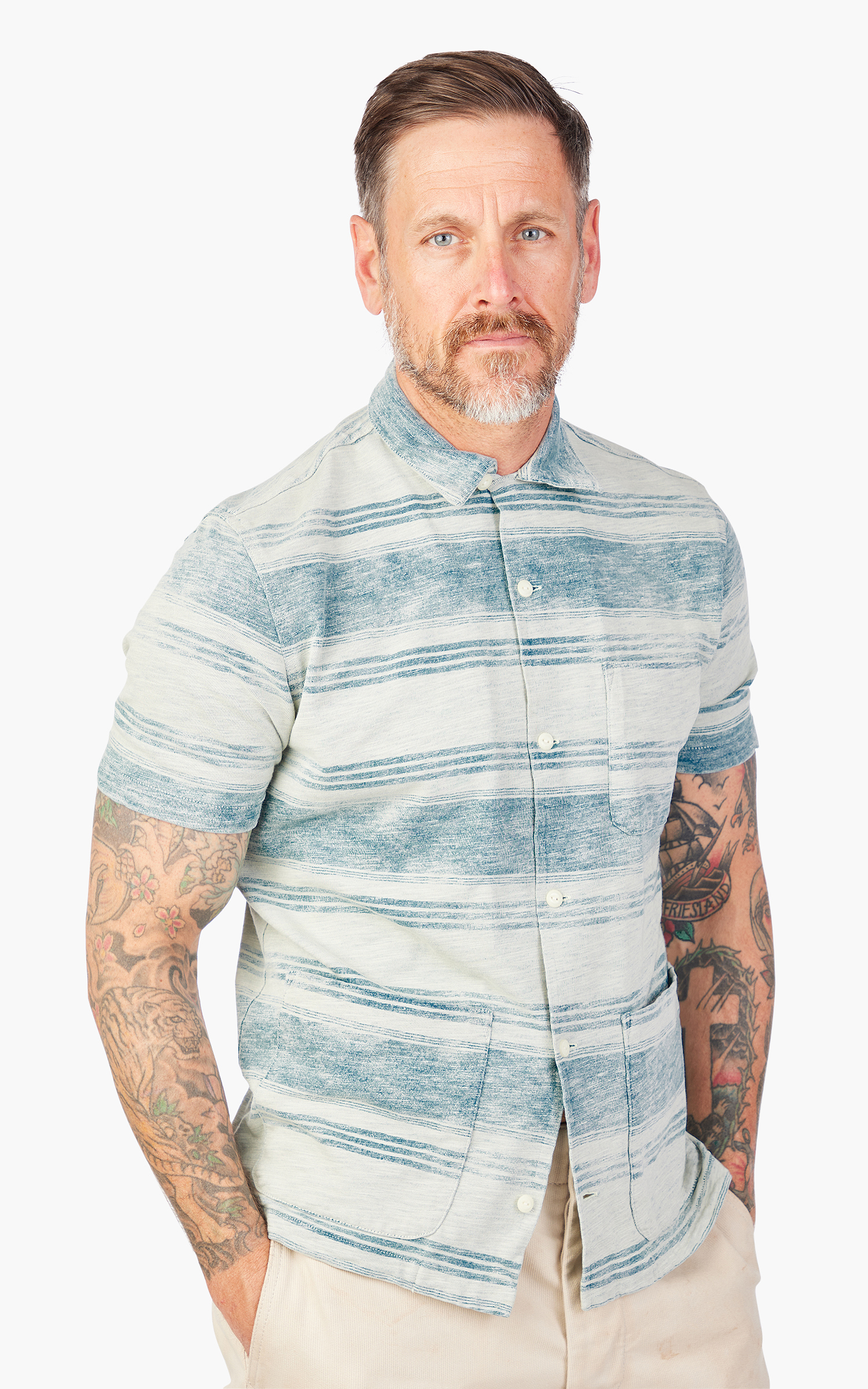 RRL Camp Shirt Striped Jersey Indigo | Cultizm