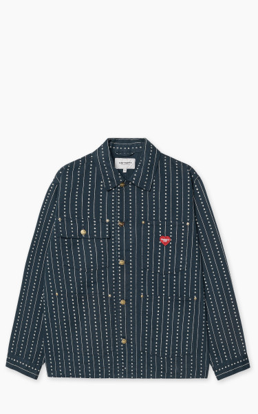 Carhartt WIP Drewe Chore Coat Heart C Pinstripe Rinsed Ink/Natural