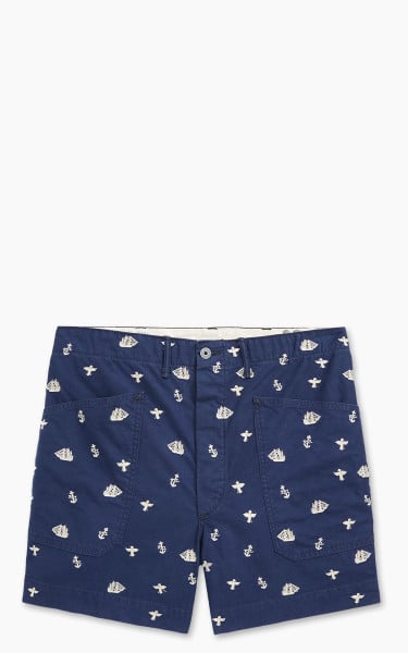 RRL Nautical-Embroidered Twill Short Navy