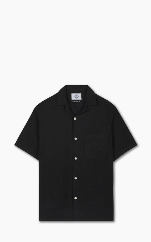 Portuguese Flannel Linen Camp Collar Shirt Black