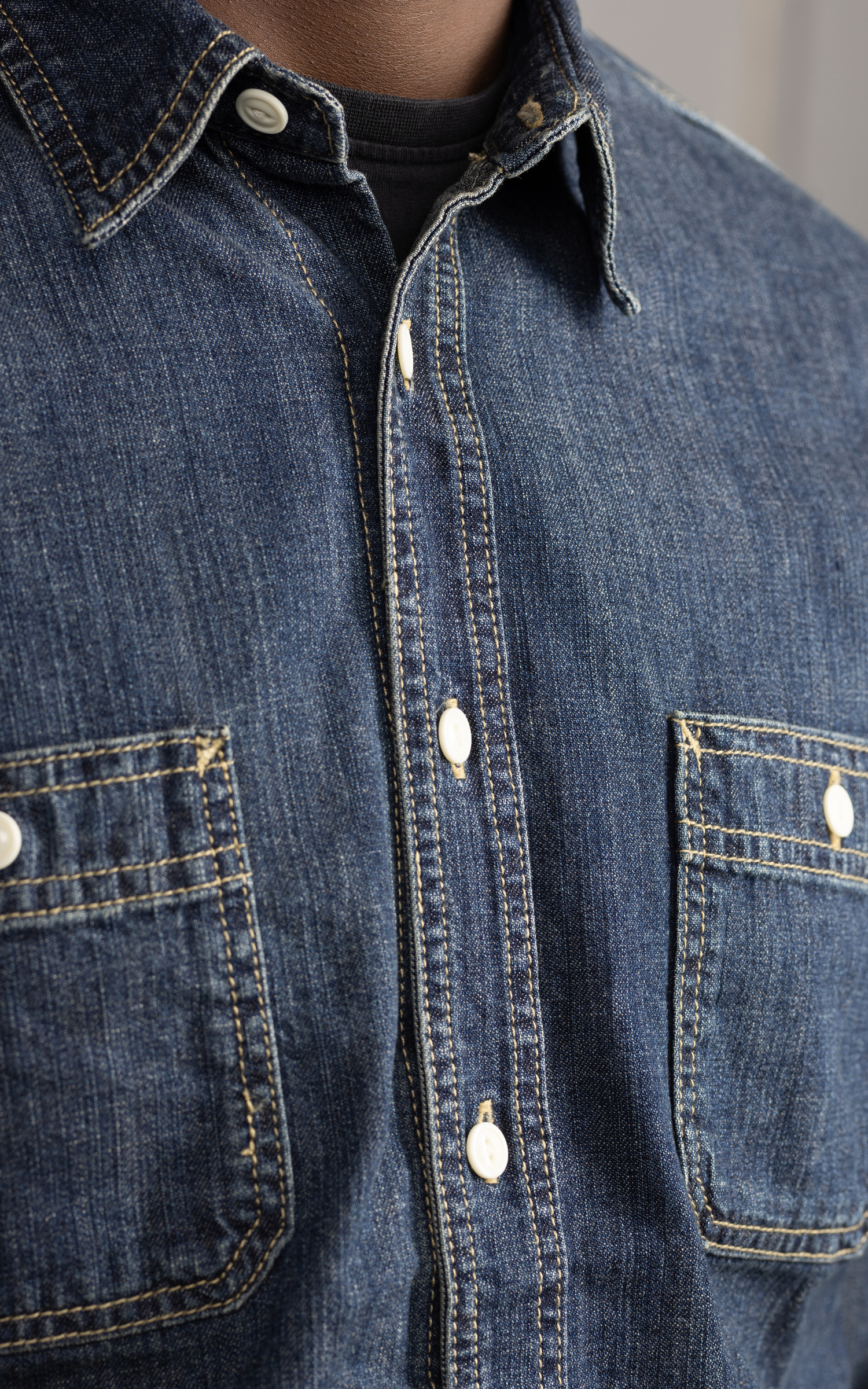 Houston U.S. Cotton Denim Work Shirt Vintage Wash Indigo