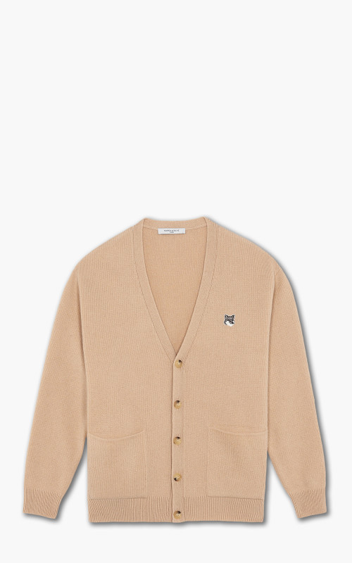 Maison Kitsuné Grey Fox Head Patch Relaxed Cardigan Beige