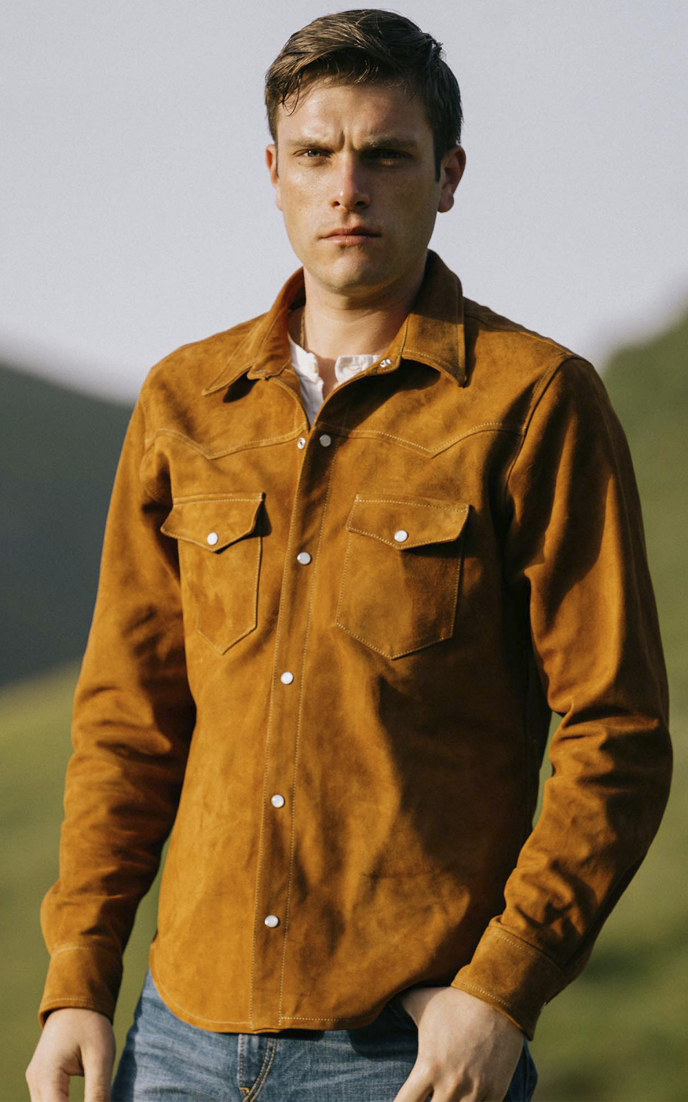 Shangri La Heritage Gonzo Western Suede Shirt Cognac Cultizm