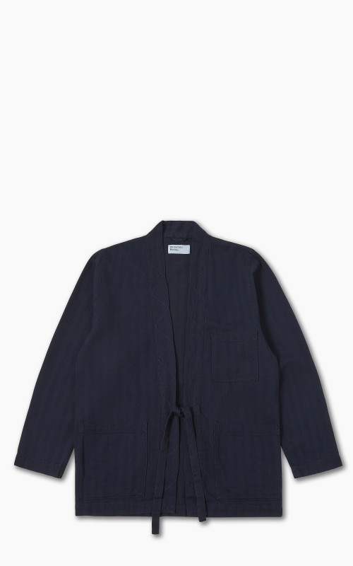 Universal Works Tie Front Jacket Herringbone Denim Indigo