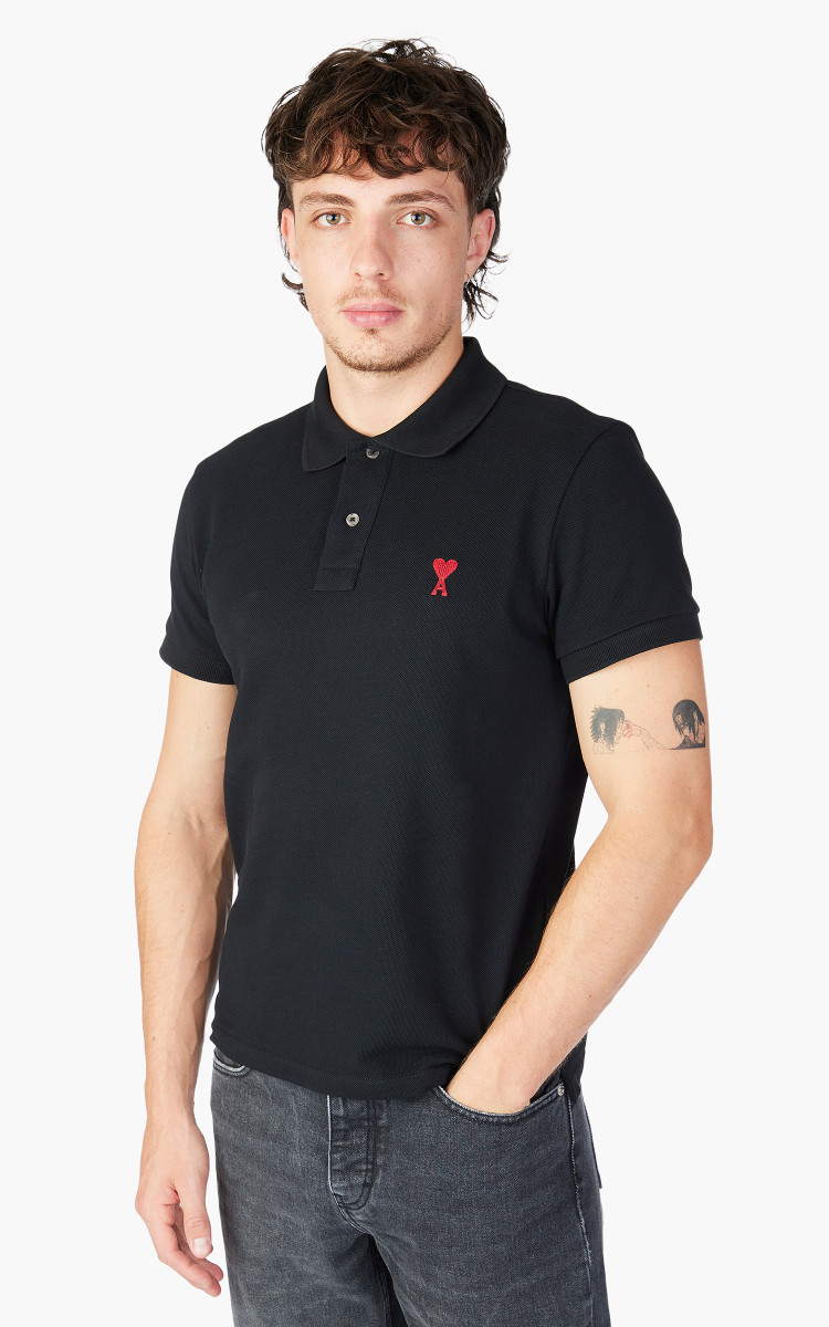 AMI Paris Ami De Coeur Polo Shirt Black | Cultizm