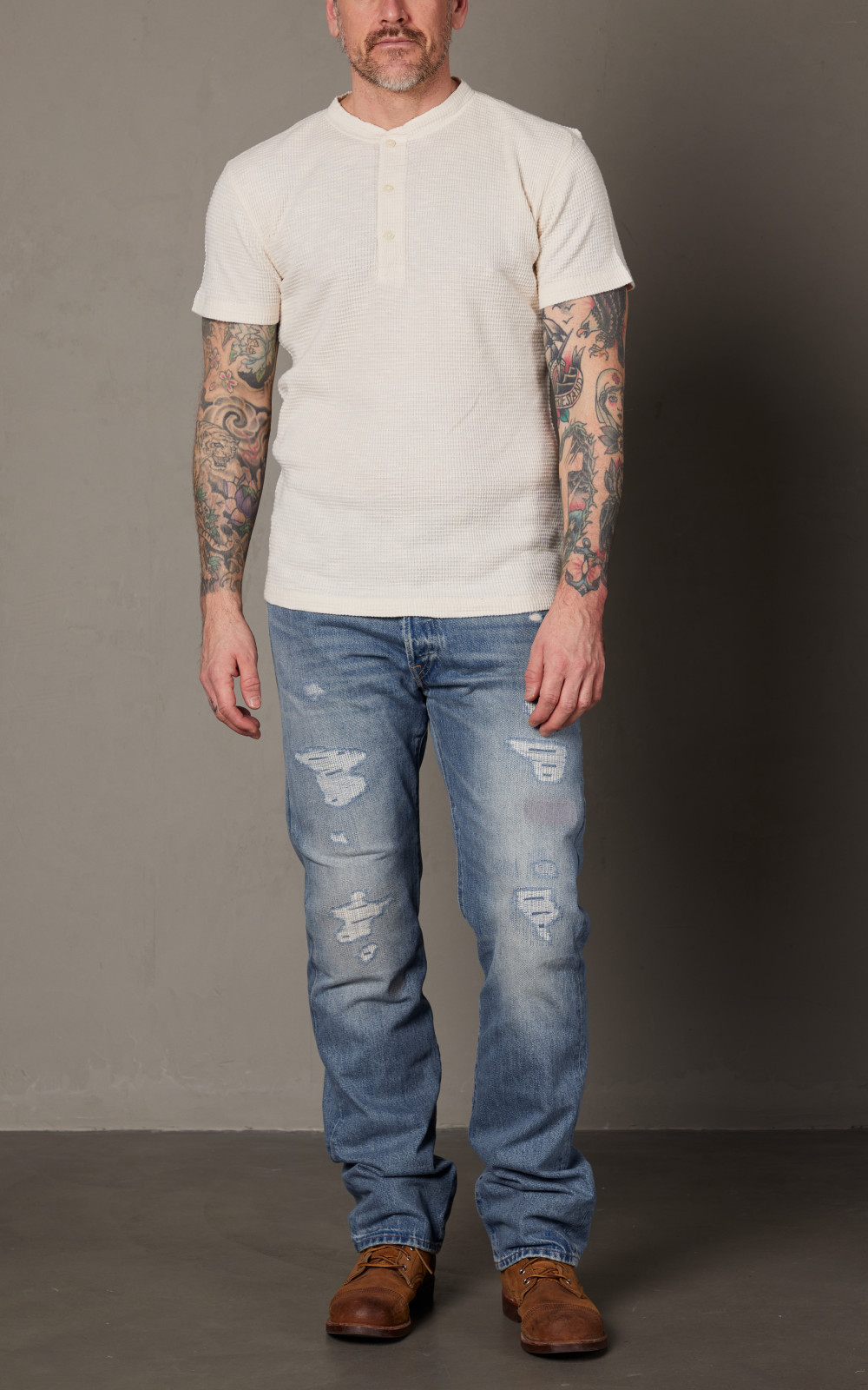 RRL Waffle-Knit Henley Shirt Paper White | Cultizm