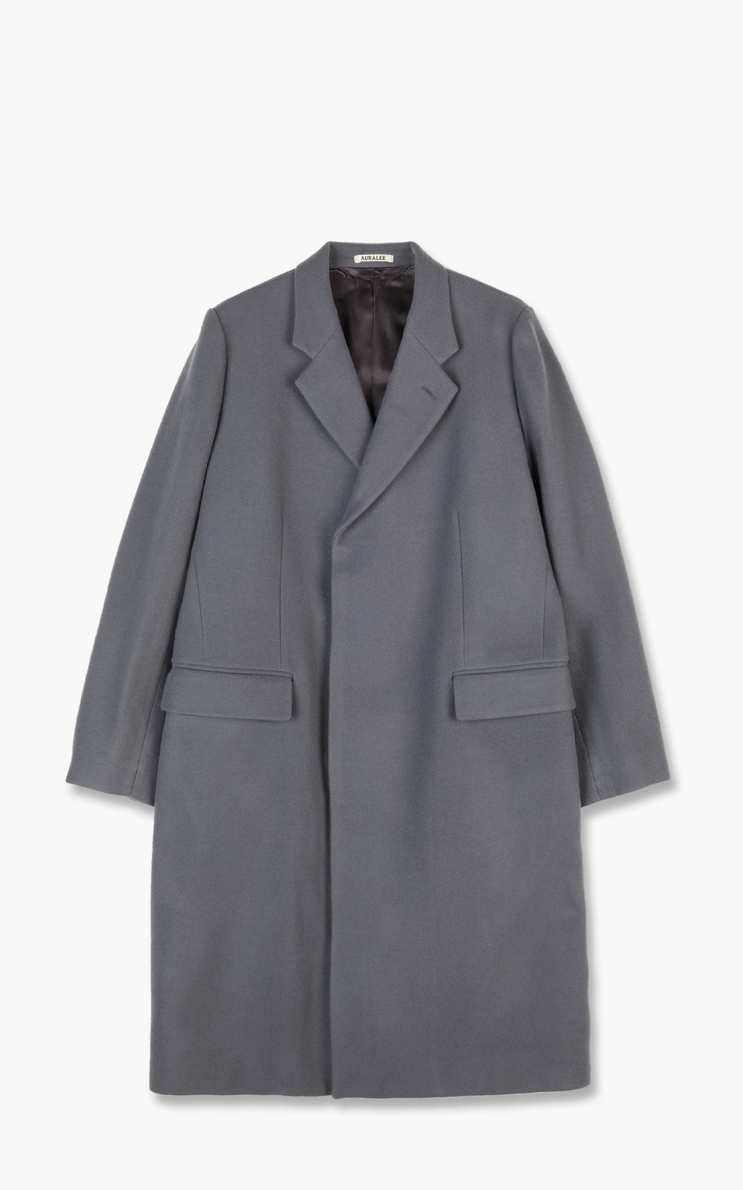 Auralee Double Cloth Light Melton Chesterfield Coat Blue Grey