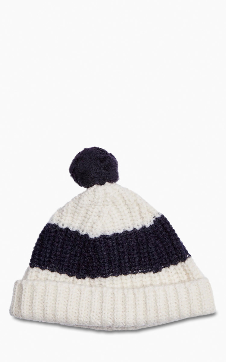 Nigel Cabourn Striped Pom Pom Beanie - Black/Navy | Garmentory