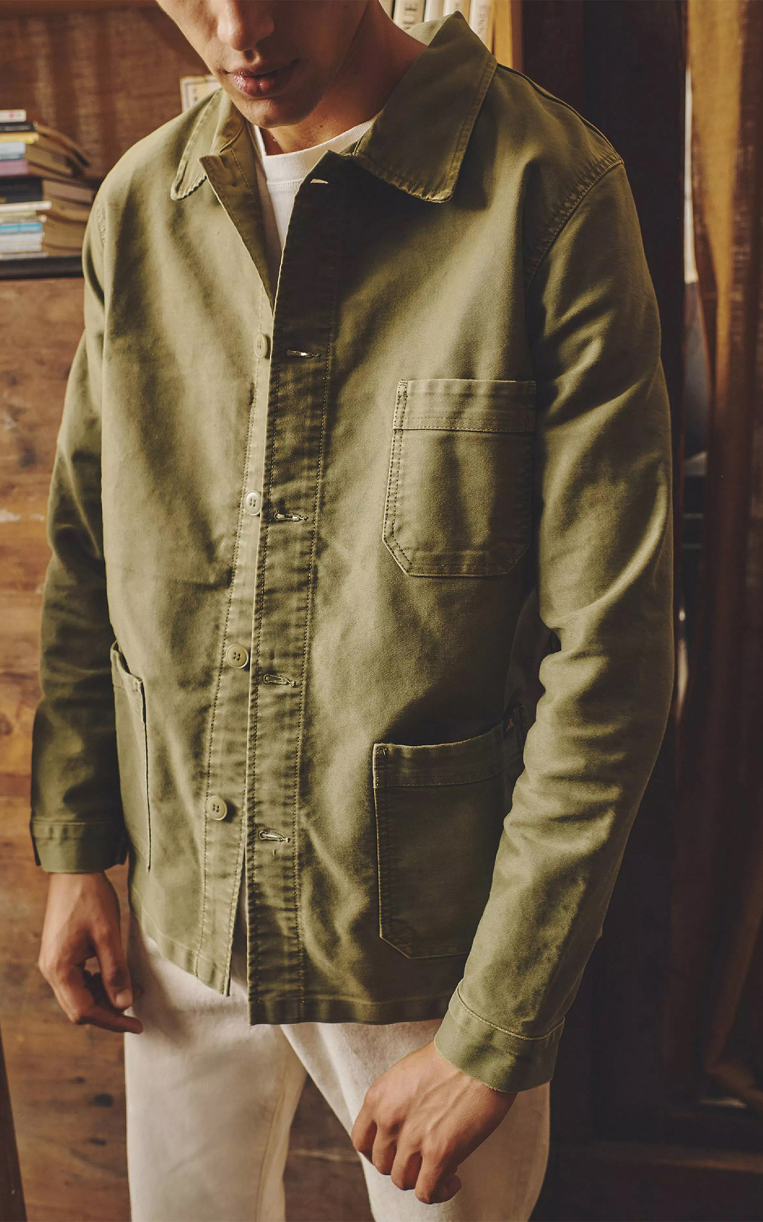 Le Mont St Michel Genuine Work Jacket Moleskin Vintage Wash Khaki Cultizm