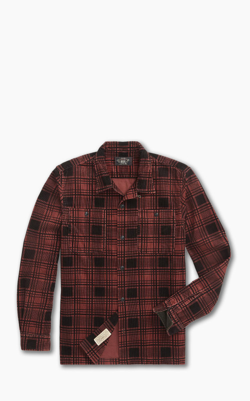 RRL Plaid-Print Corduroy Camp Shirt Red/Black