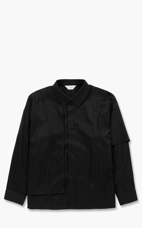 Jieda Silk Stripe Trench Shirt Black