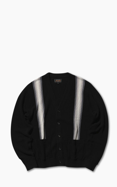 Beams Plus Cotton Jacquard Striped Cardigan Black