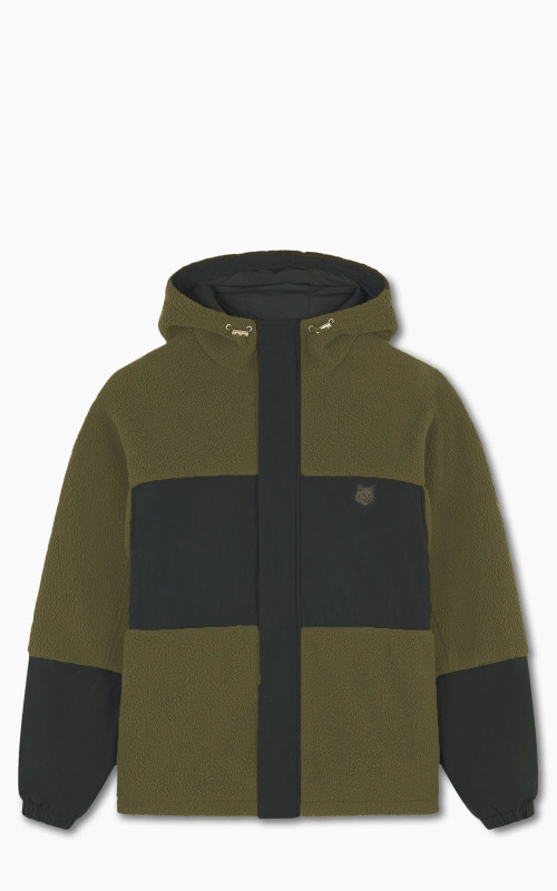 Maison Kitsuné College Patch Color-Block Polar Fleece Blouson Khaki