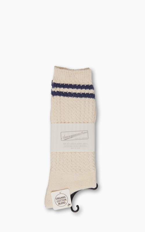 Anonymous Ism Socks 2 Line Pique Rib Crew Navy