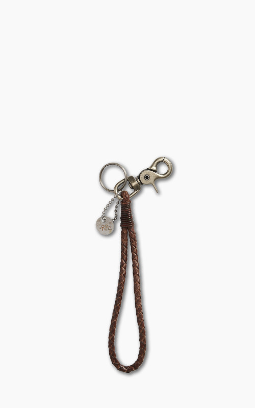 RRL Braided Leather Key Fob Brown/Silver