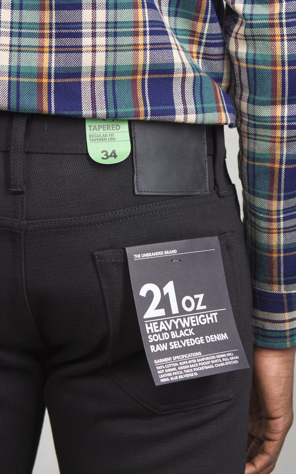 The Unbranded Brand UB242 Tapered Fit Heavyweight Solid Black Selvedge 21oz  | Cultizm