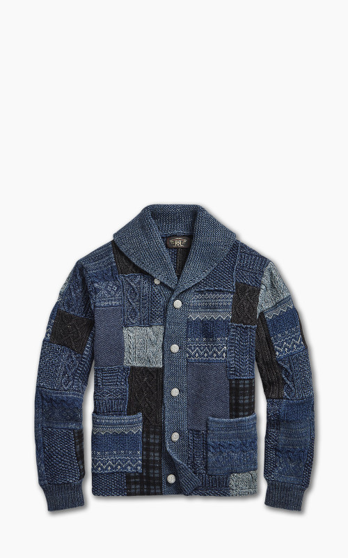 RRL Patchwork Shawl Collar Cardigan Indigo Blue