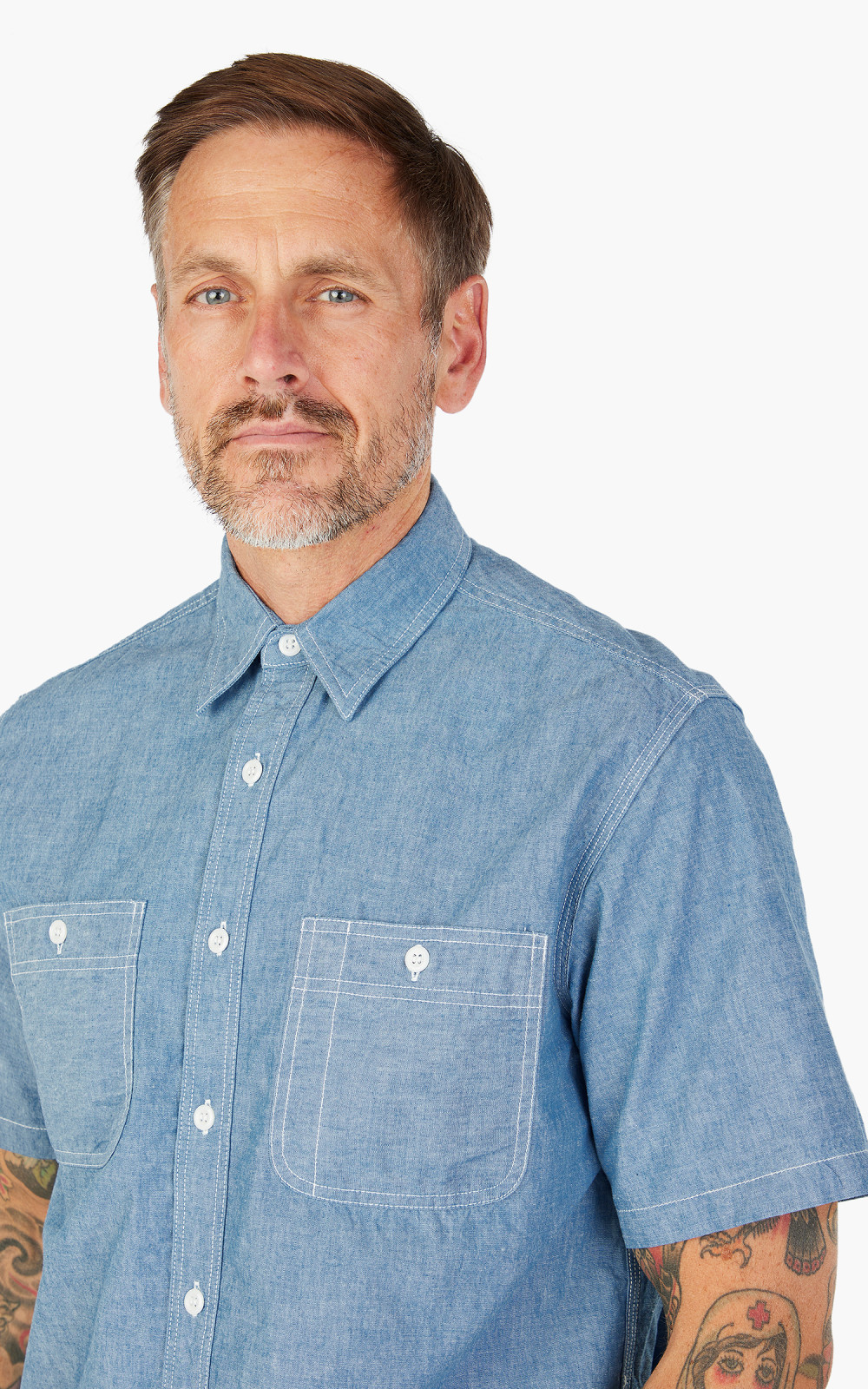 トップス BEAMS PLUS WORK Short Sleeve Chambray M Beams Plus Work Short Sleeve Chambray - Mildblend Supply Co