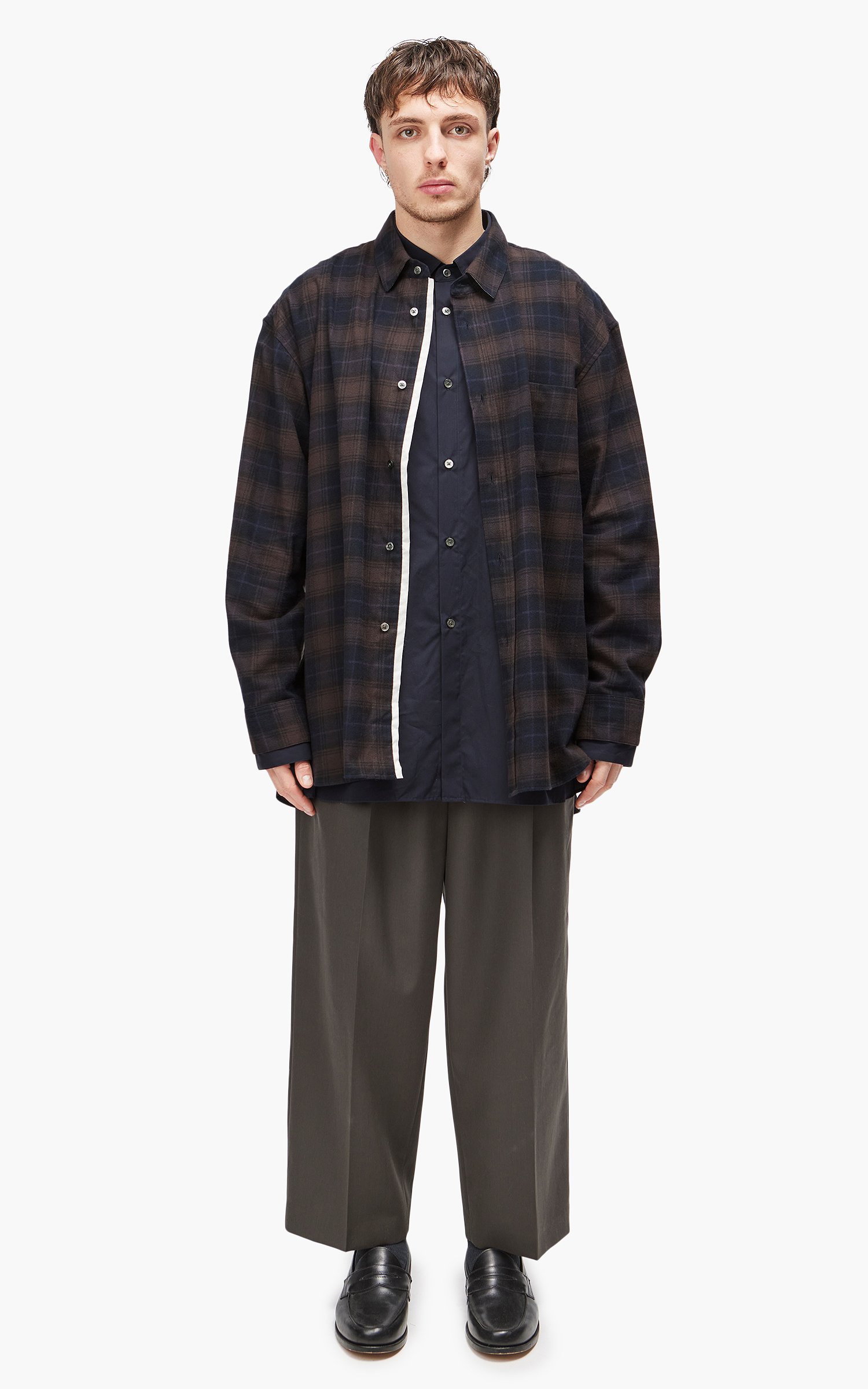 stein Oversized Layered Flannel Shirt Dark Navy Check | Cultizm