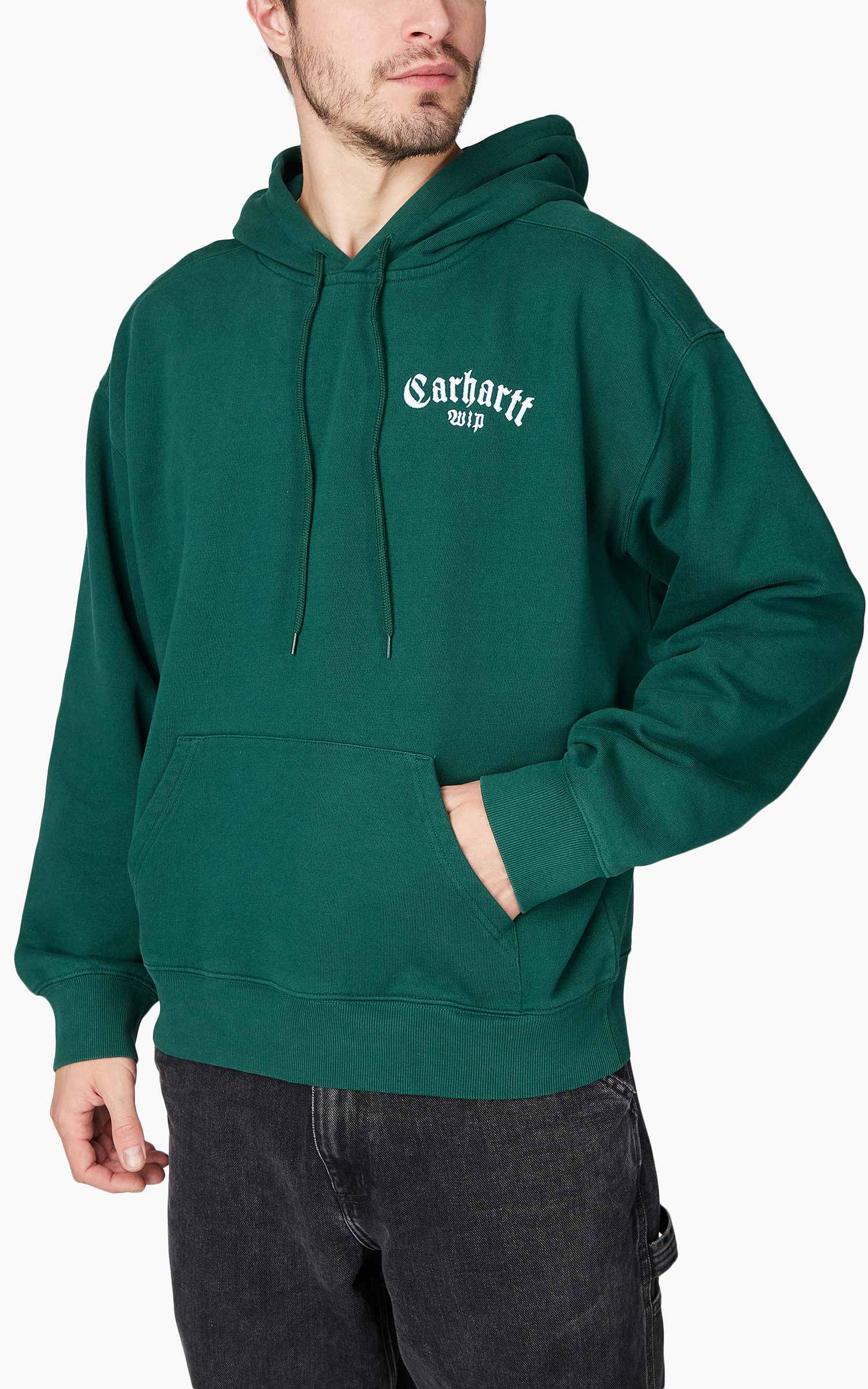 Carhartt WIP Hooded Onyx Script Sweat Chervil/White | Cultizm