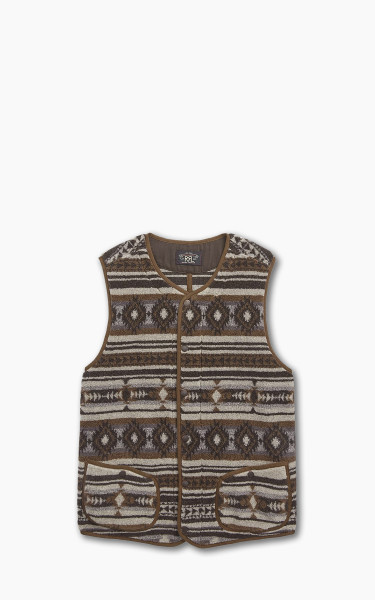 RRL Jacquard Pile Fleece Gilet Brown Multi