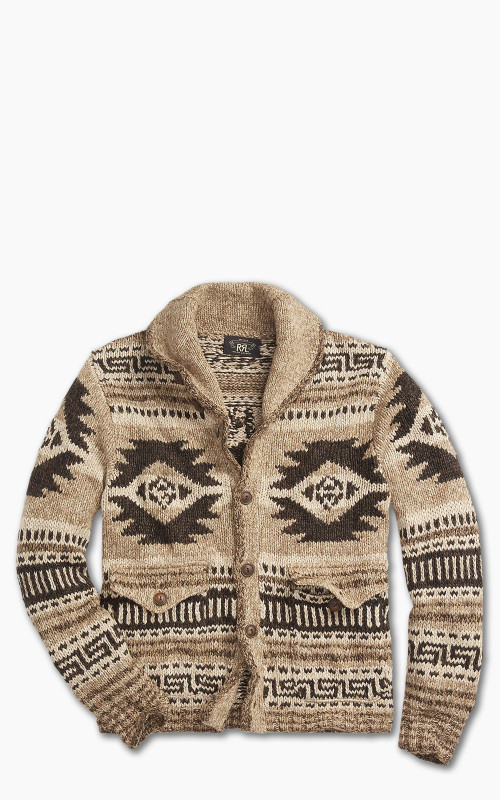 RRL Hand-Knit Linen-Blend Cardigan Brown Tan Multi