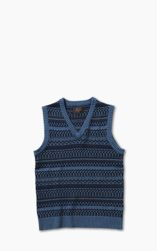 Beams Plus Jacquard Knit Vest Indigo