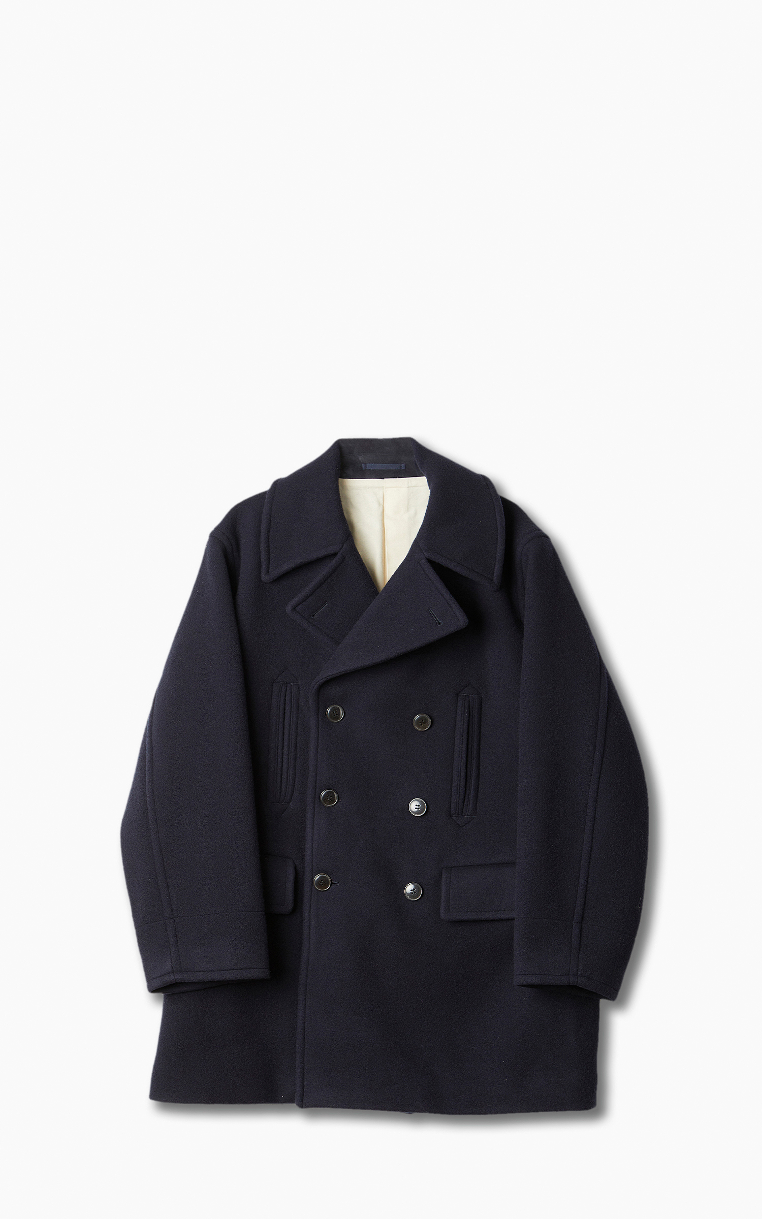 YLÈVE Wool Mosser Pea Coat Navy