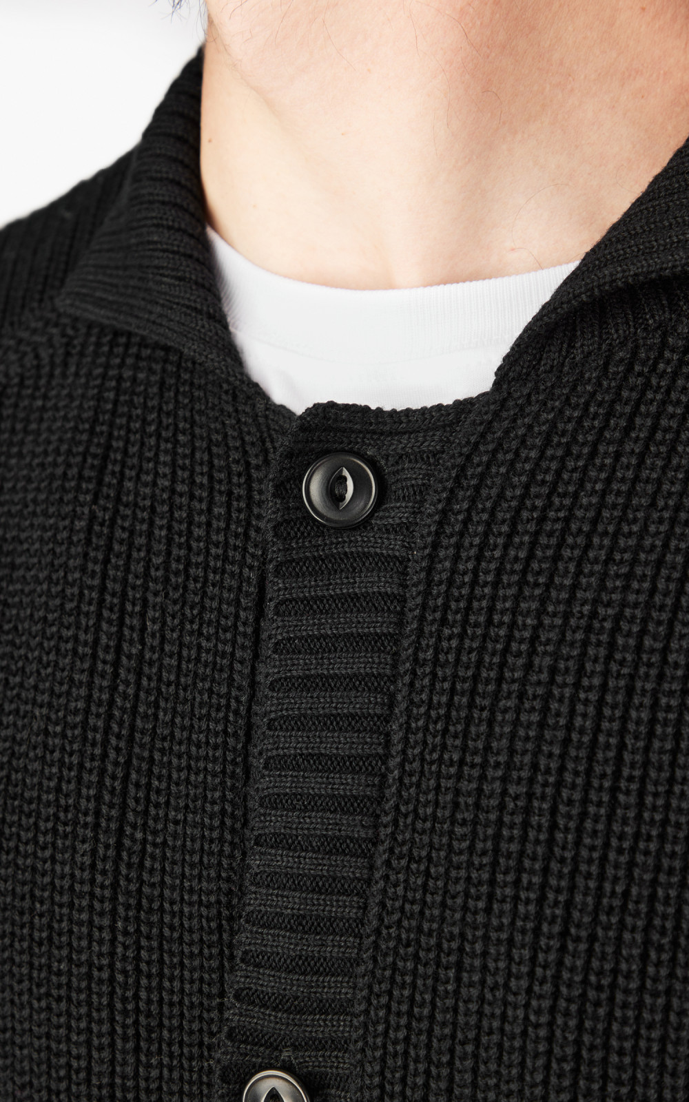 3sixteen Cotton Collared Cardigan Black | Cultizm