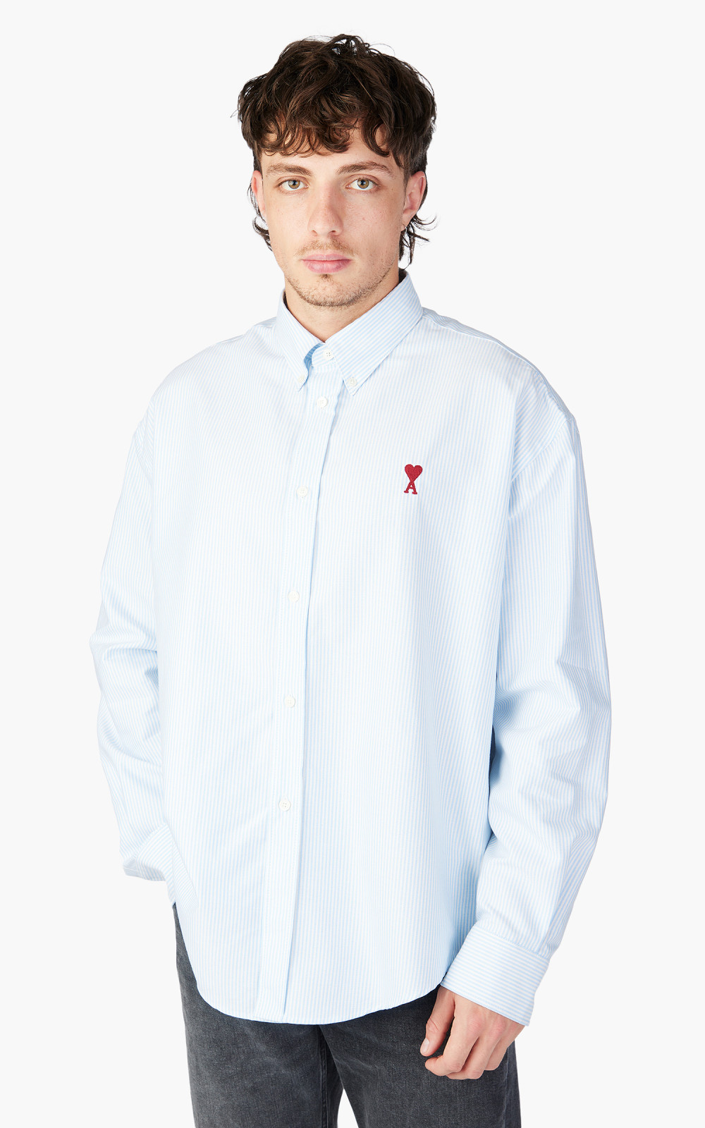 ★★AMI PARIS★★ Heart Logo Boxy Fit Shirt White Blue HSH19 Sky Blue Ami De Coeur Boxy Fit Shirt | AMI PARIS