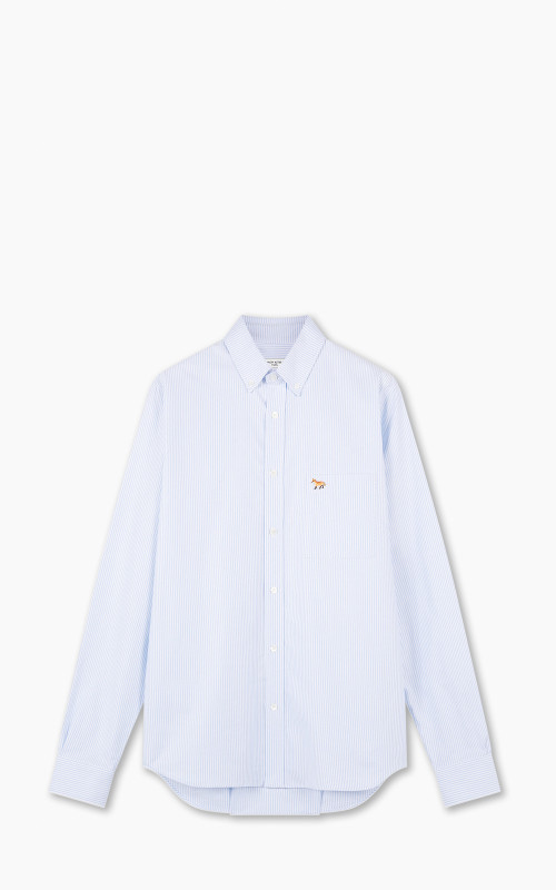 Maison Kitsuné Baby Fox Button Down Classic Shirt Light Blue Stripes